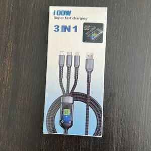3 in 1 Multi Charging Cable, 1100W USB C Multi Charging Cable - Black - NEW